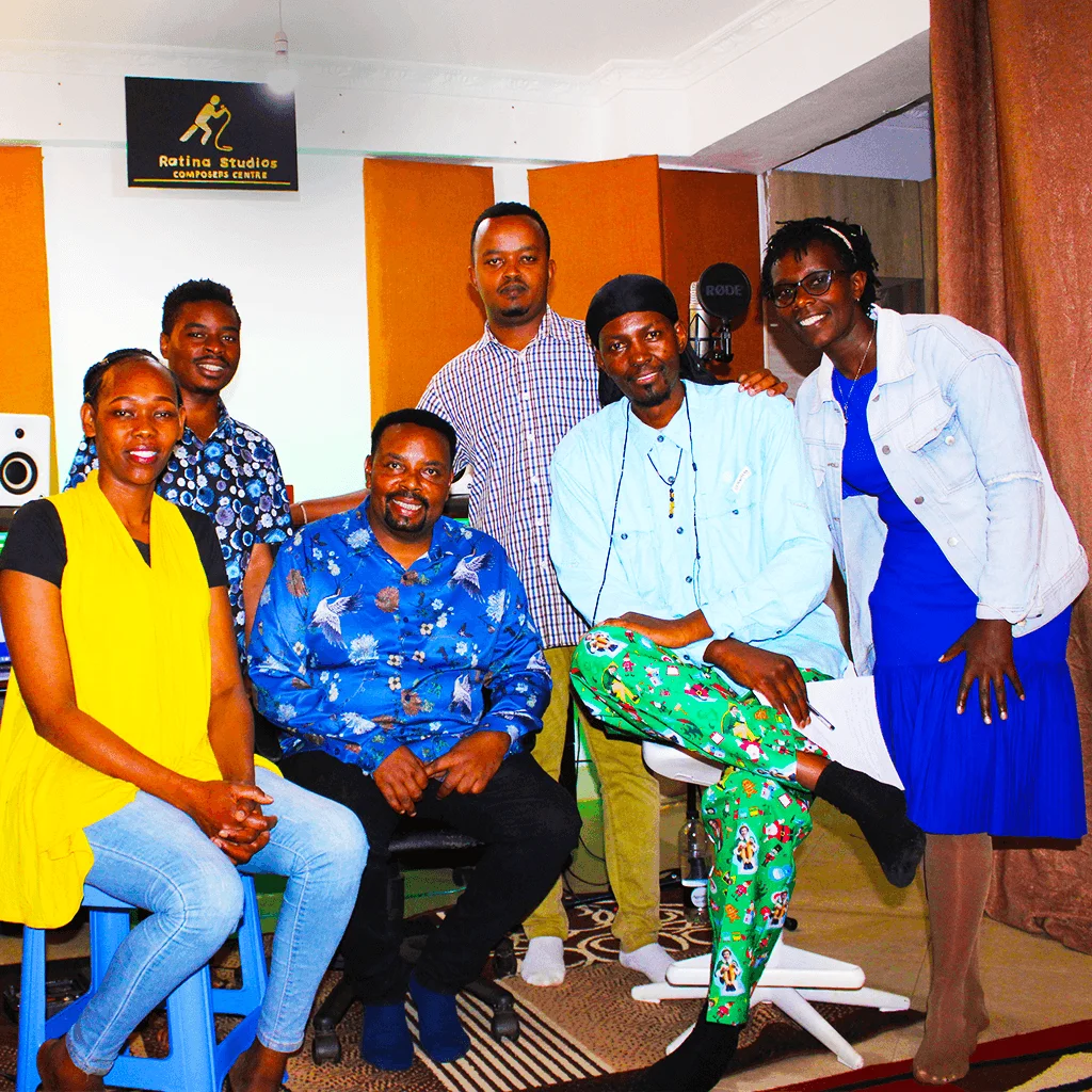 Music stars at Ratina Studios, group photo