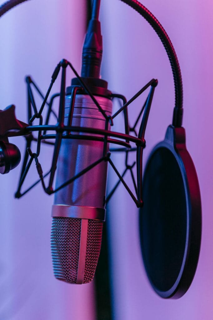 Music Recording  Production Kenya A detailed close up of a studio microphone with pop filter ideal for music and broadcasting themes